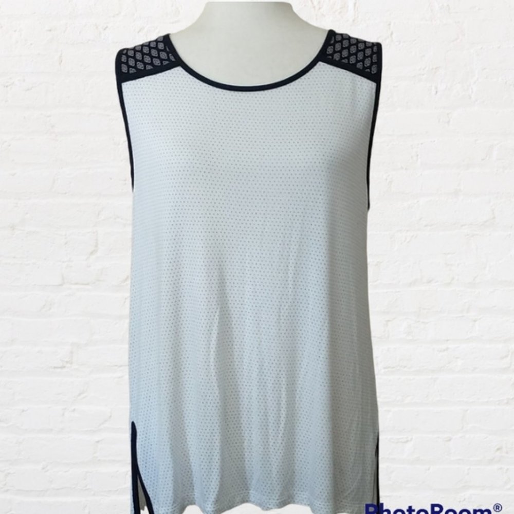 LOFT tunic top white black sleeveless round neck high low size L